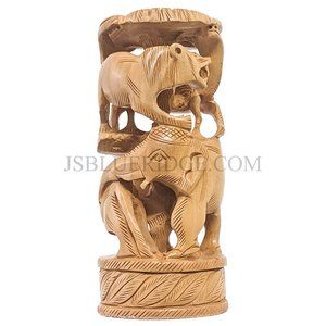 Handcrafted Wooden Animal Mix Statue (6 inch)